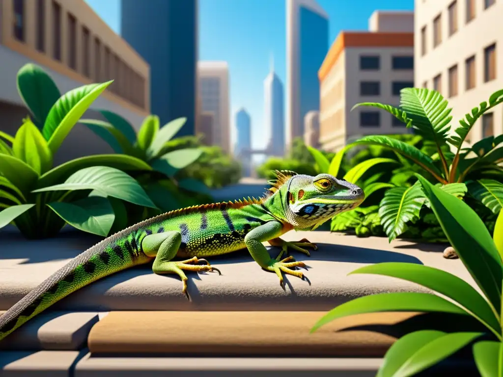 Reptiles exóticos en entornos urbanos: Iguanas, pitones y geckos conviven en la bulliciosa ciudad, camuflándose entre la infraestructura humana