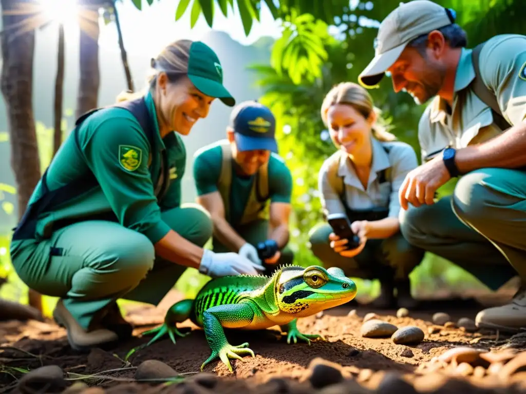 Conservación ética: equipo liberando reptiles en su hábitat natural, reintroducción con expertise y dedicación