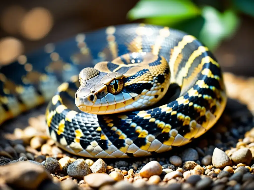 Rattlesnake: Elegante depredador en su hábitat Un retrato detallado de una serpiente nativa, con escamas distintivas en forma de diamante y cuerpo enrollado, en su hábitat natural