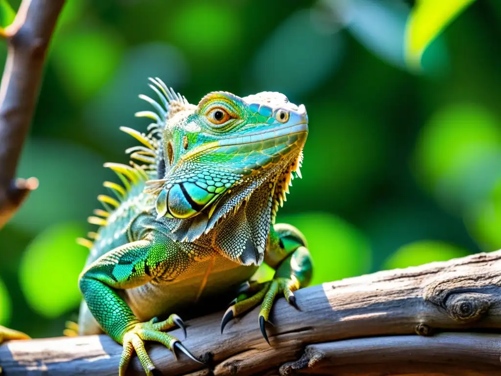 Un retrato detallado y vibrante de una iguana verde en su hábitat natural