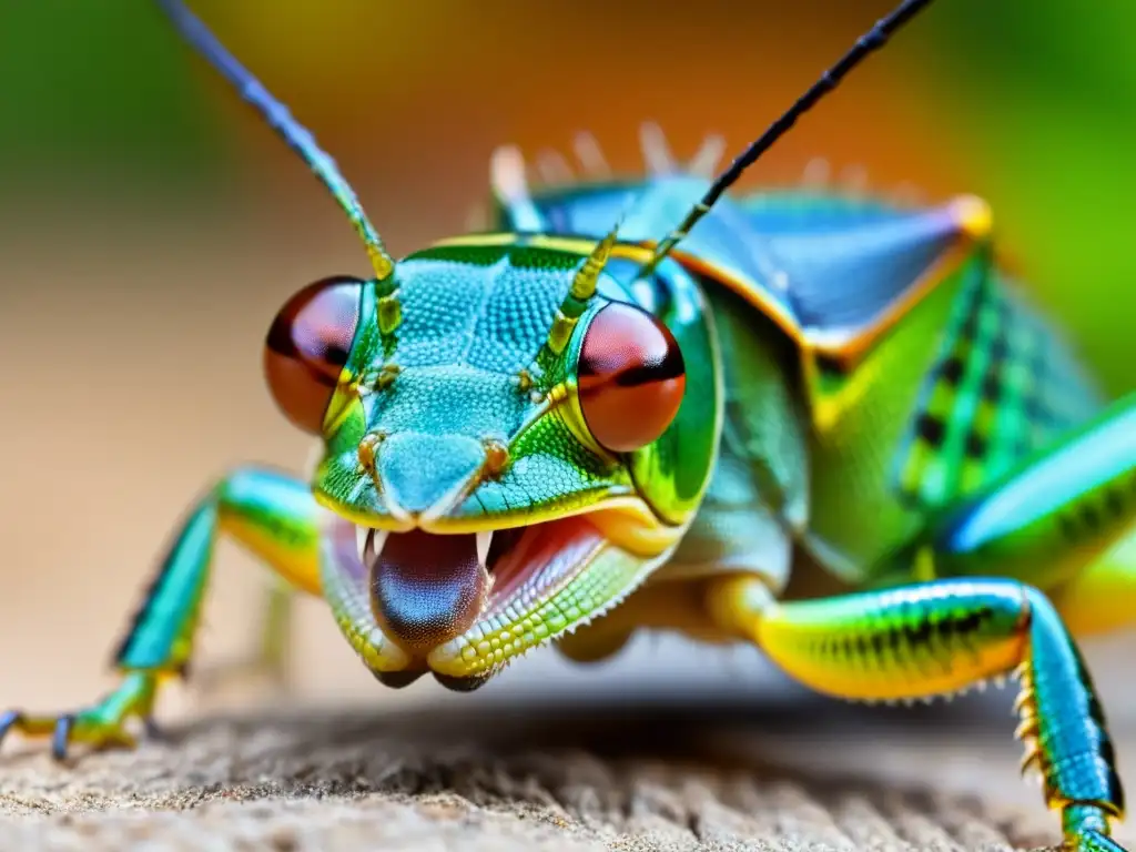 Nutrición saludable para reptiles con IA: Detalle asombroso de la captura de un grillo por la lengua de un reptil, con sus escamas y ojos enfocados