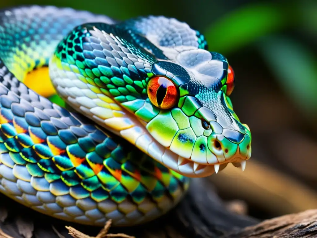 Una serpiente saborea el aire con su lengua bífida, mostrando sus escamas vibrantes y patrones sutiles