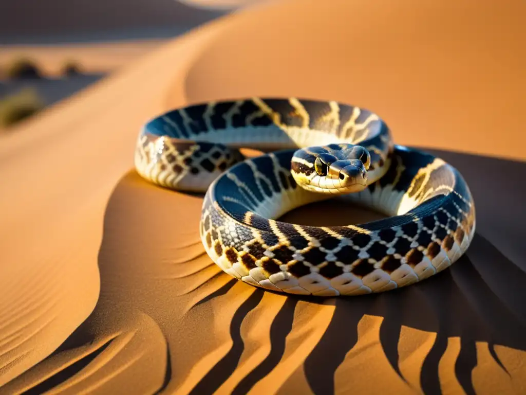 Una serpiente de cascabel se desliza sin esfuerzo por las dunas del desierto, mostrando sus intrincadas escamas