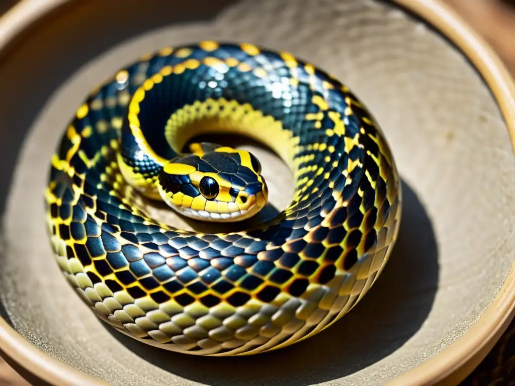 Una serpiente enroscada protegiendo sus huevos, con patrones detallados y texturas sorprendentes