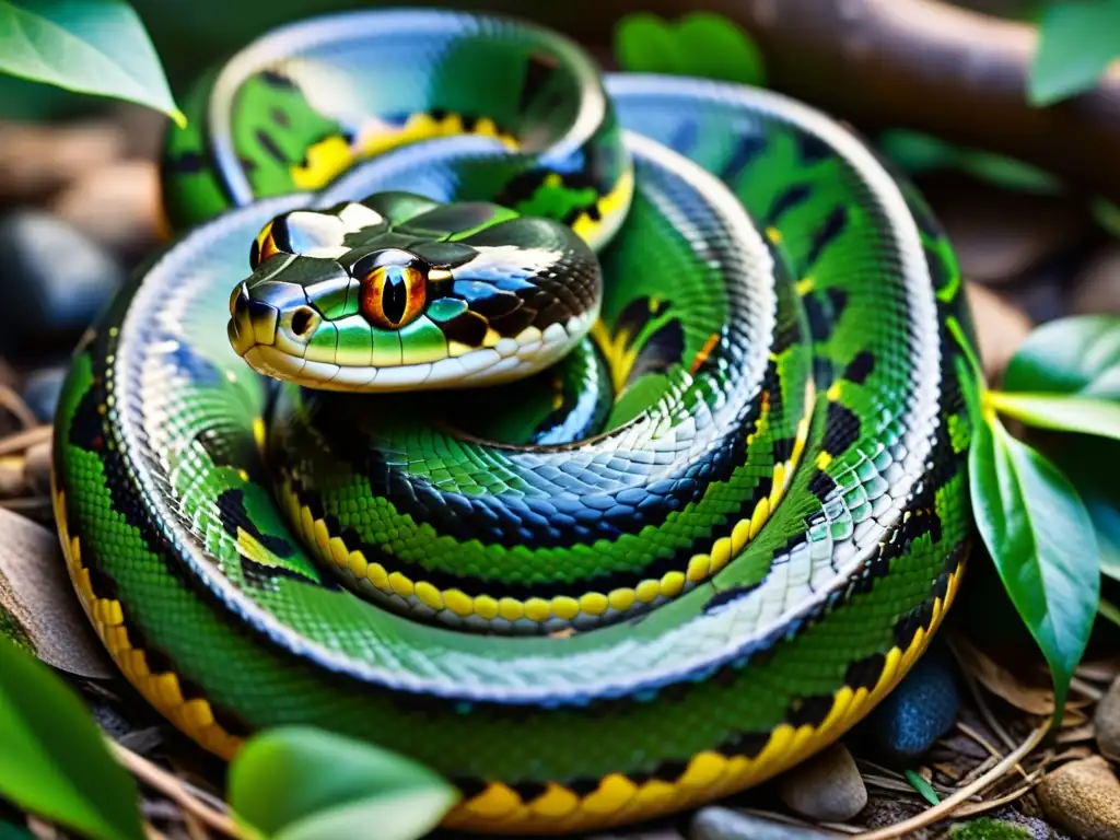 'Una serpiente en un entorno tranquilo y seguro, con sus escamas detalladas resaltadas