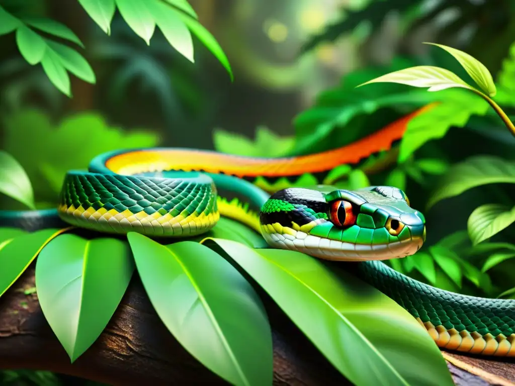 Una serpiente en 3D se desliza por la exuberante selva