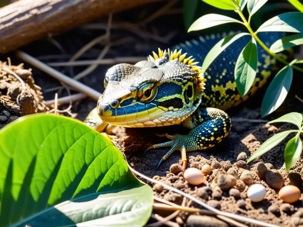 Una serpiente invasora hembra pone huevos en un nido, rodeada de plantas nativas e invasoras