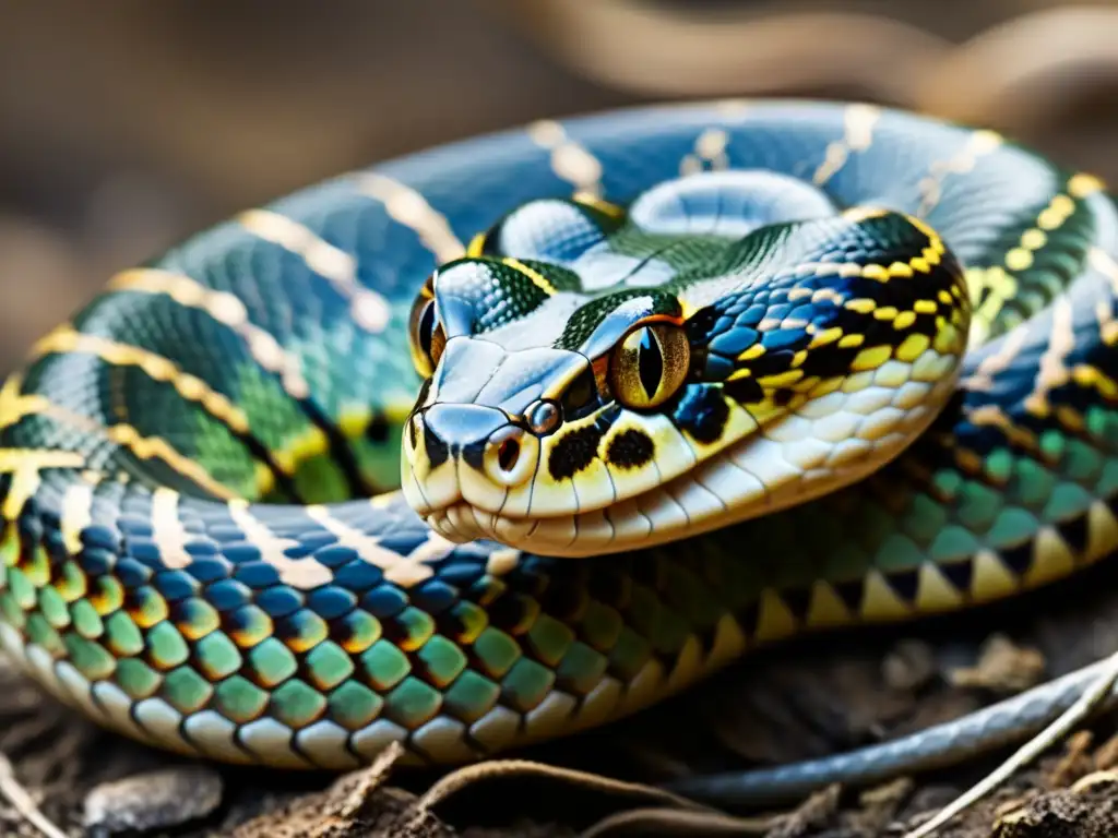 Una serpiente usando su lengua para navegar en terreno rugoso, con sus escamas detalladas y su determinación en los métodos de navegación en reptiles