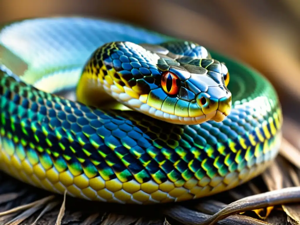 Una serpiente experimenta una muda saludable, revelando sus brillantes y vibrantes escamas