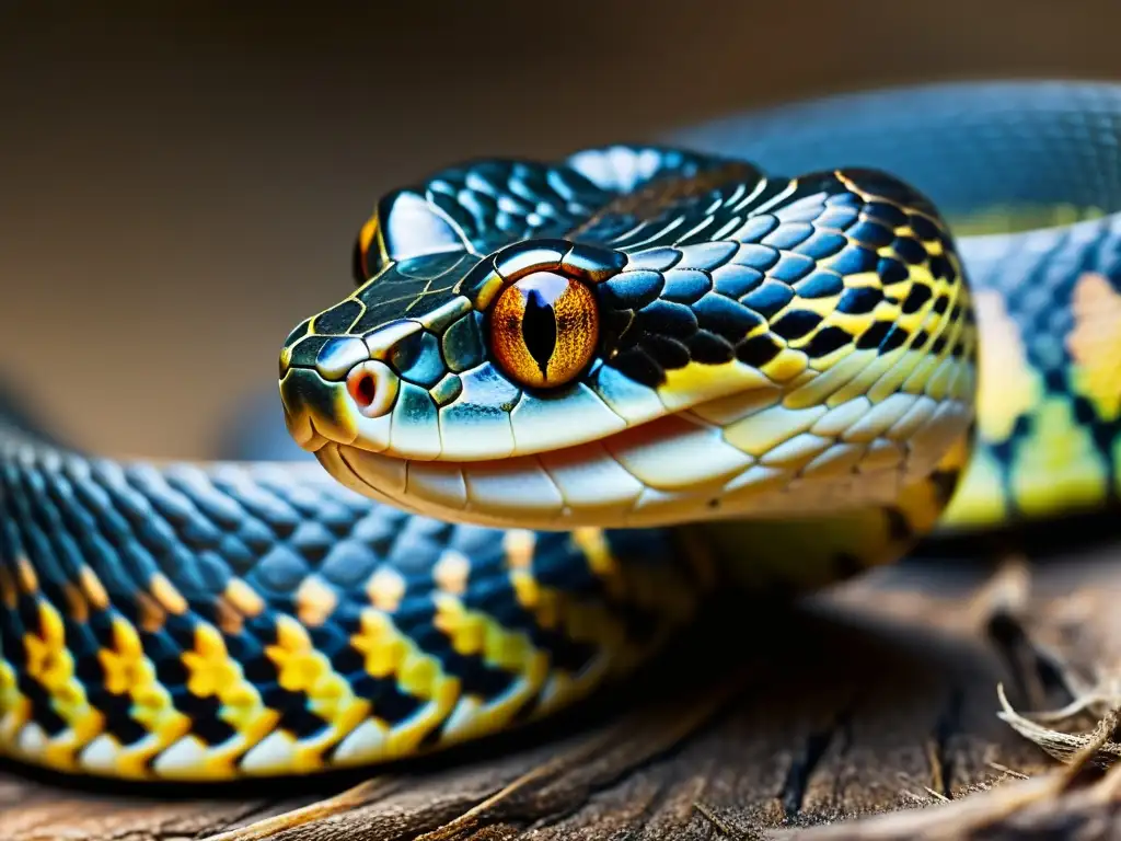 Una serpiente en plena muda de piel, con patrones detallados y ojos intensos