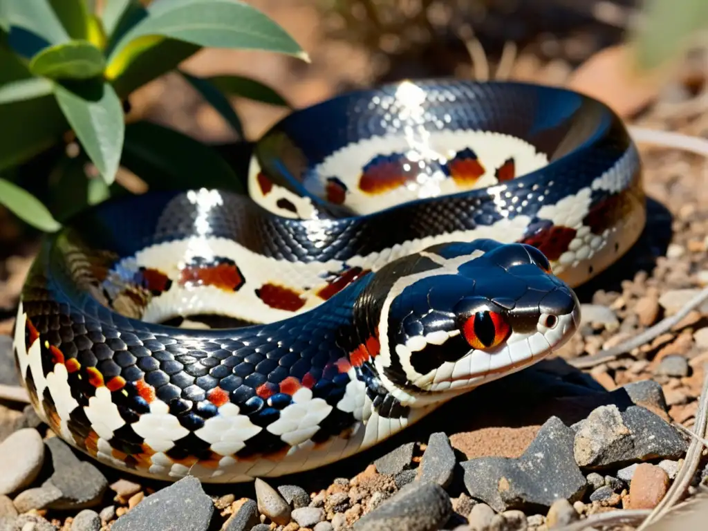 Una serpiente real de California se desliza majestuosamente entre la maleza seca, mostrando su expansión en su hábitat natural