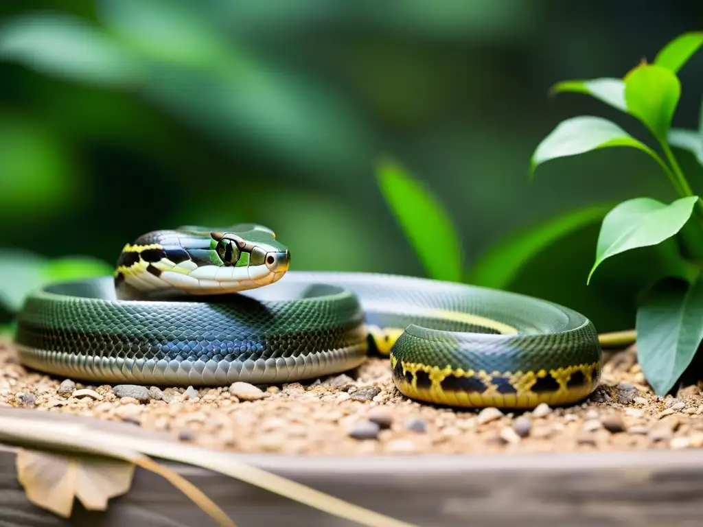 Una serpiente explorando su refugio seguro en entorno urbano