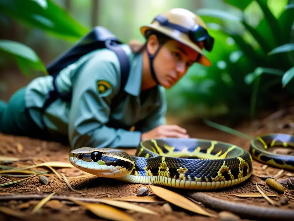 Observando serpiente no venenosa en hábitat natural, convivencia segura con serpientes