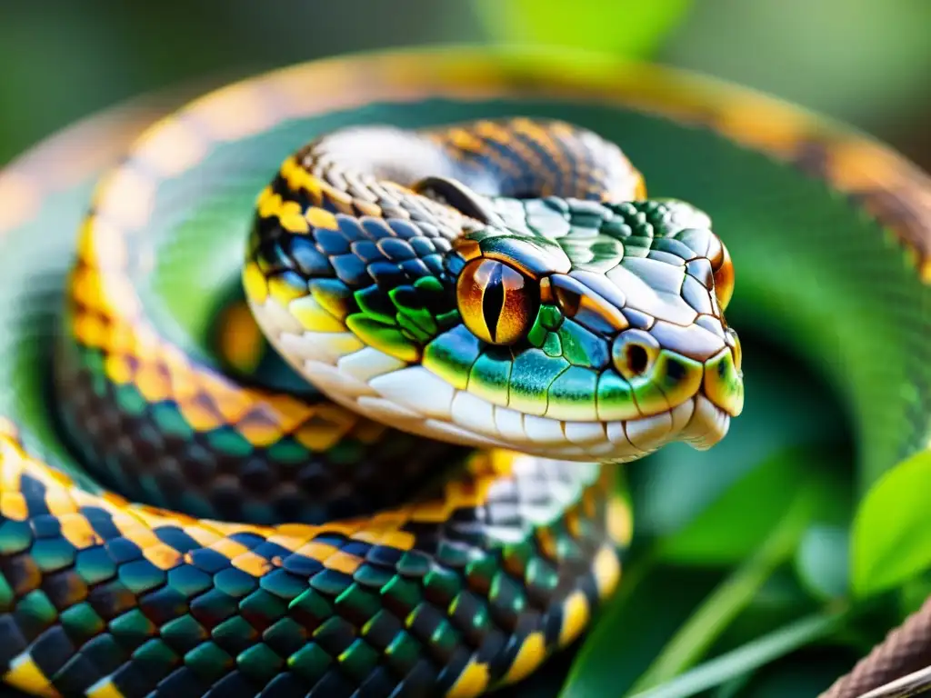 Una serpiente venenosa en su hábitat natural, con escamas vibrantes y patrón intrincado