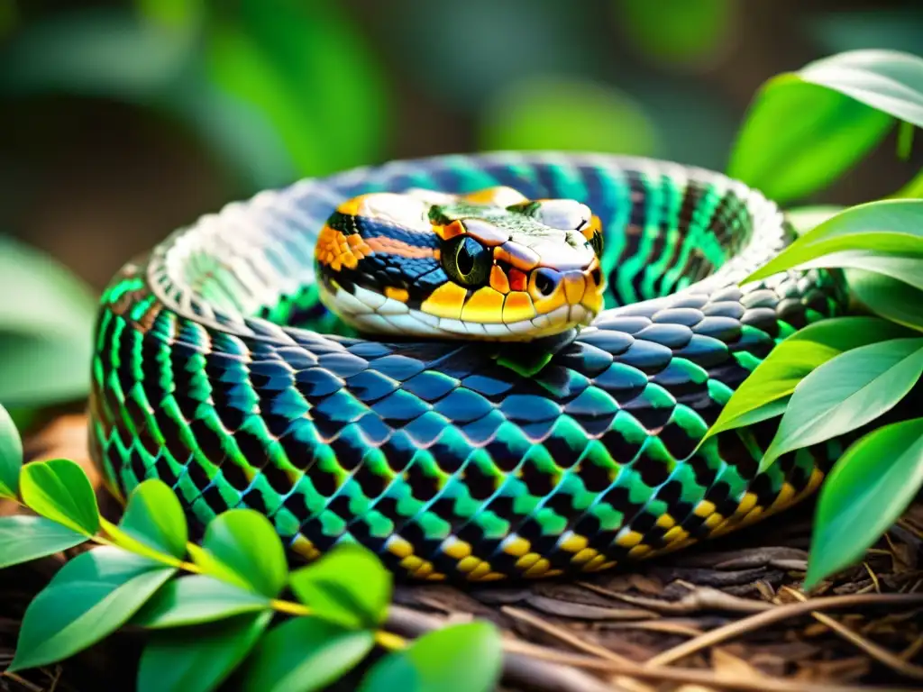 Una serpiente venenosa en su hábitat natural, con escamas vibrantes y mirada amenazante