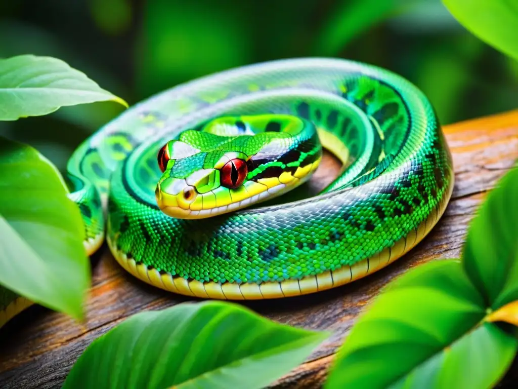 Una serpiente verde vibrante serpentea entre la exuberante vegetación del bosque tropical, descubriendo nuevas especies de serpientes