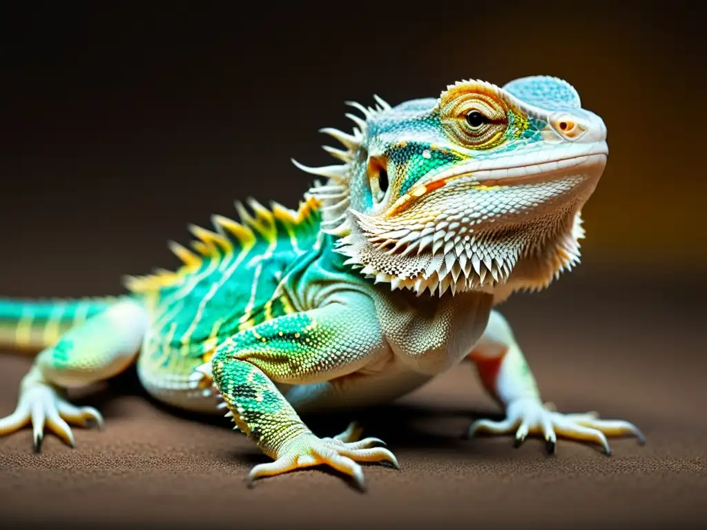 Bearded dragon con síntomas de enfermedad ósea metabólica bajo luz de espectro completo