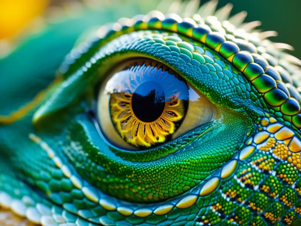 Sorprendente detalle de las escamas en el ojo de un reptil, revelando sistemas sensoriales en reptiles con patrones y texturas únicos