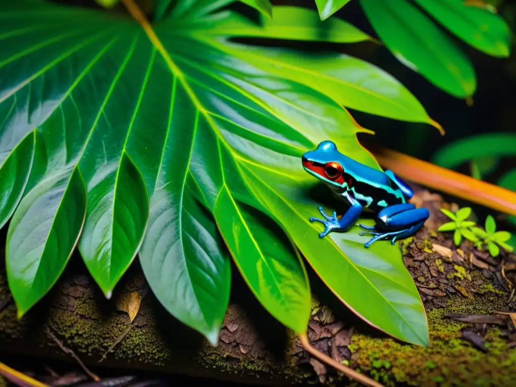 Un suelo vibrante y exuberante de la selva lluviosa, hogar de anfibios coloridos en su entorno natural