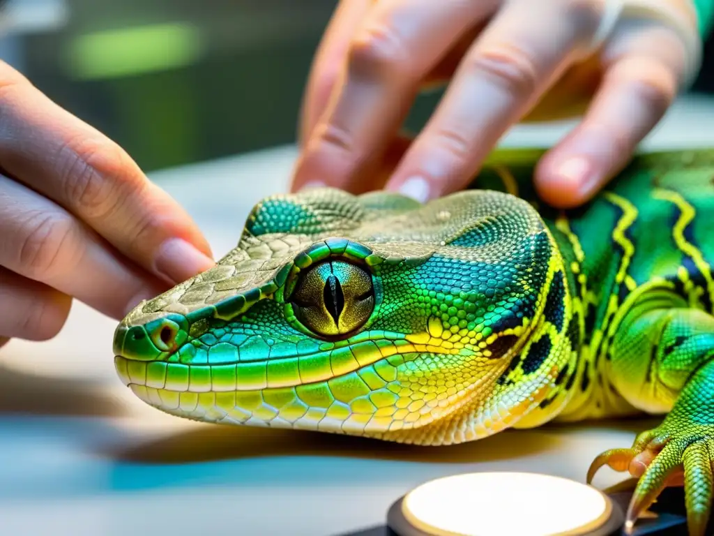 Un técnico inserta cuidadosamente un microchip en la piel de una serpiente, destacando la precisión y el cuidado en la identificación de reptiles