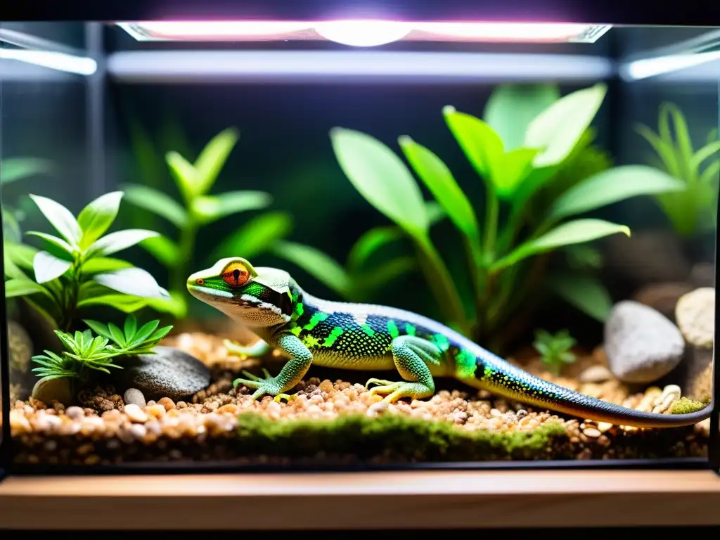 Terrario limpio con lámpara de calor y escondites, ideal para cuarentena adecuada para reptiles