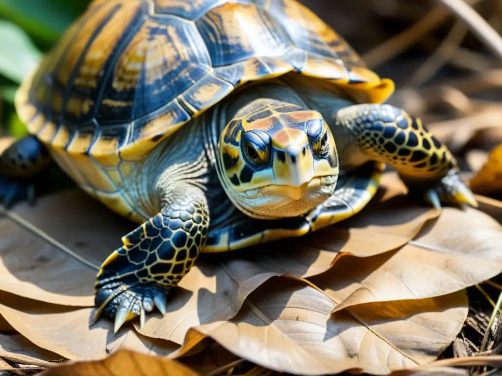 Una tortuga descansa sobre hojas secas, mostrando signos de insuficiencia renal