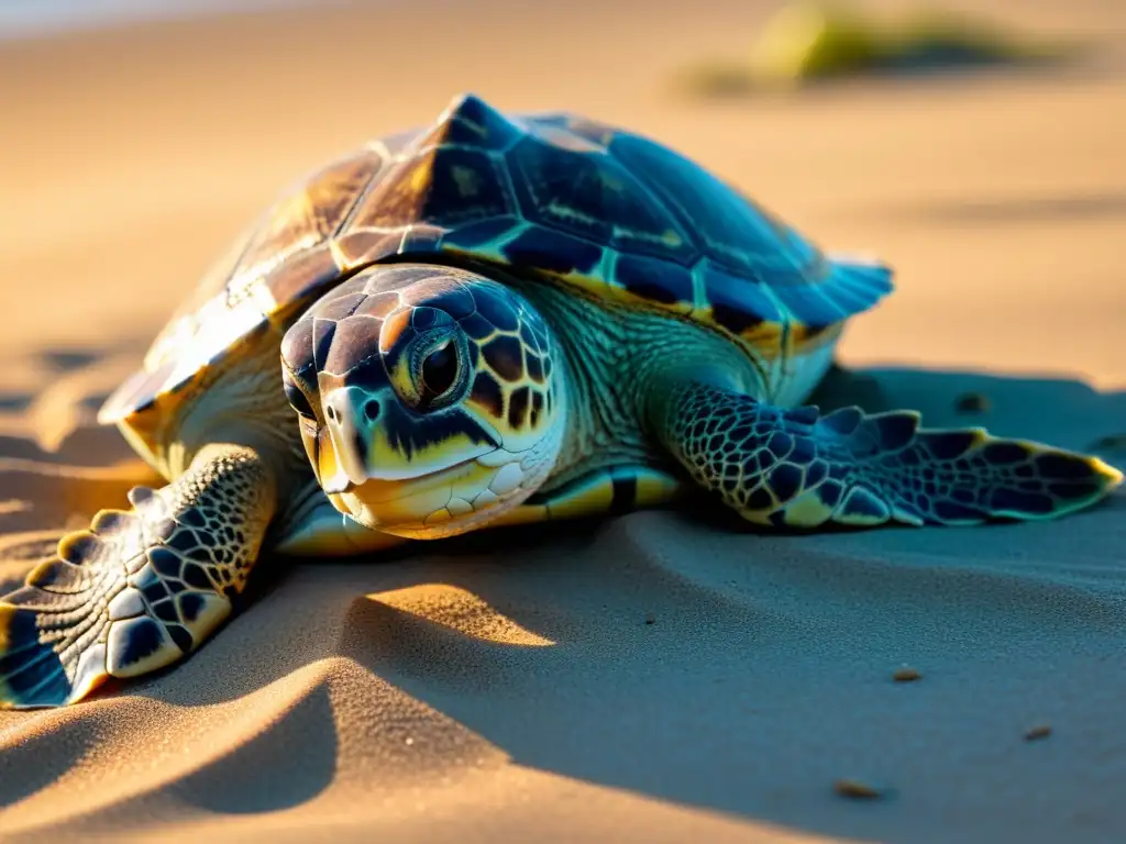 Una tortuga marina anida en la playa iluminada por la luna, mostrando el impacto del cambio climático en su hábitat