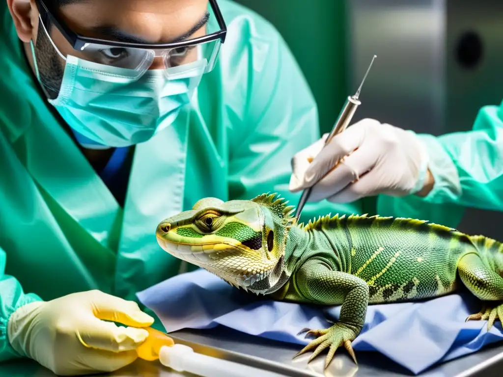 Veterinario reptiles realiza laparotomía con precisión, destacando tratamiento de afecciones internas en reptiles