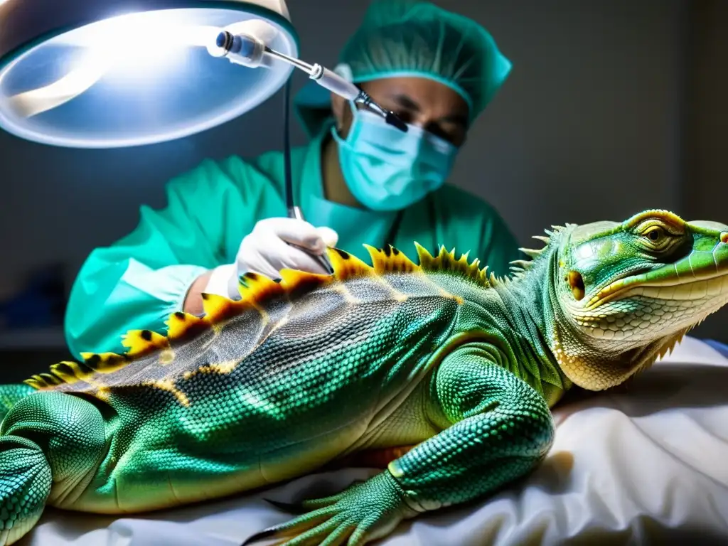 Tumorectomía en reptiles: Veterinario removiendo con precisión un tumor, en una imagen detallada y científica