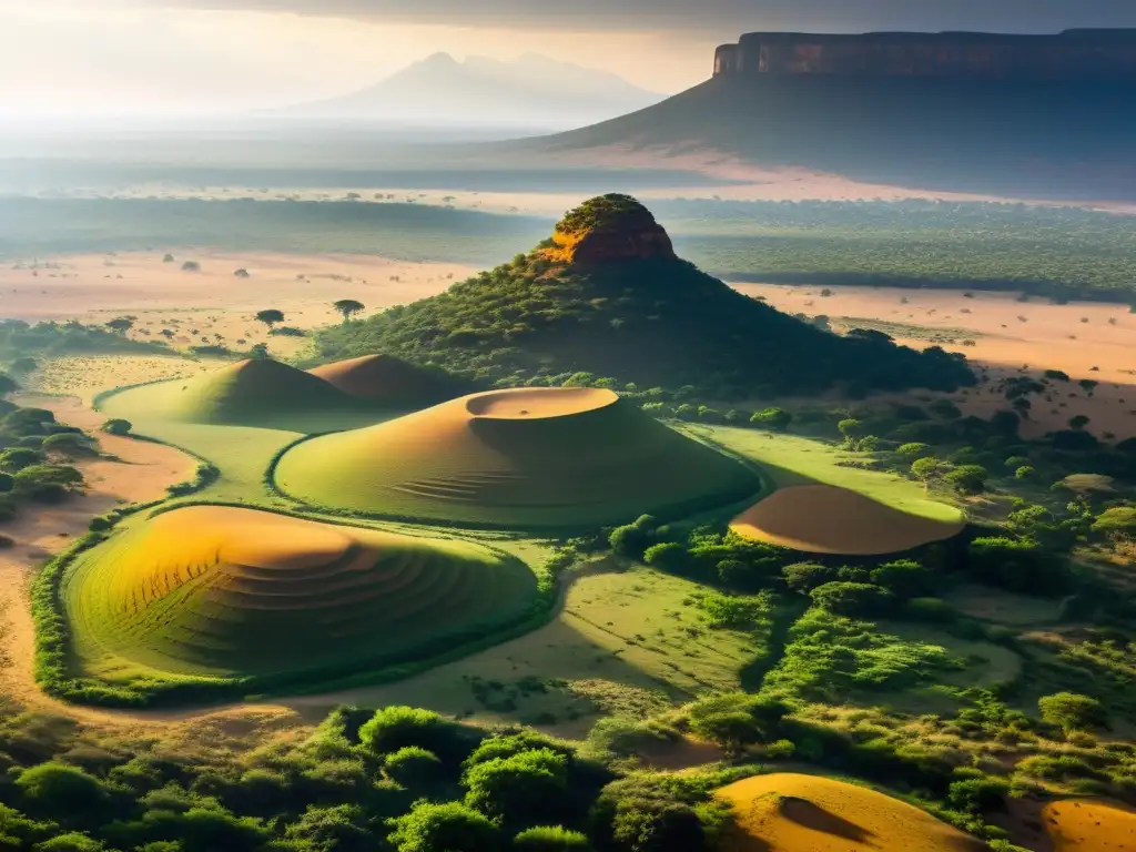 Vasta sabana africana con coexistencia de reptiles, paisaje soleado y herbívoros al fondo