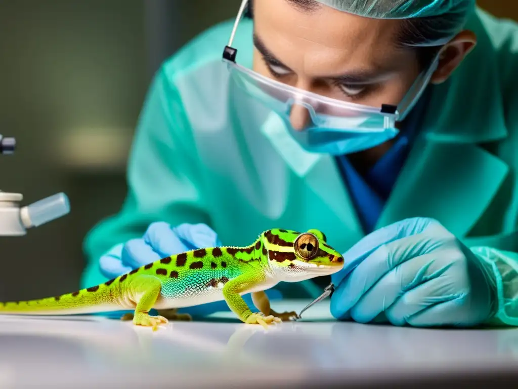 Veterinario realiza cirugía mínimamente invasiva en reptiles con precisión y delicadeza, destacando la revolución en el cuidado de estos animales