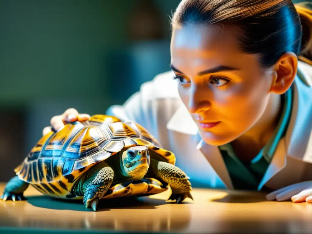 Un veterinario administra una inyección de vitamina A a una tortuga, destacando la delicadeza del proceso