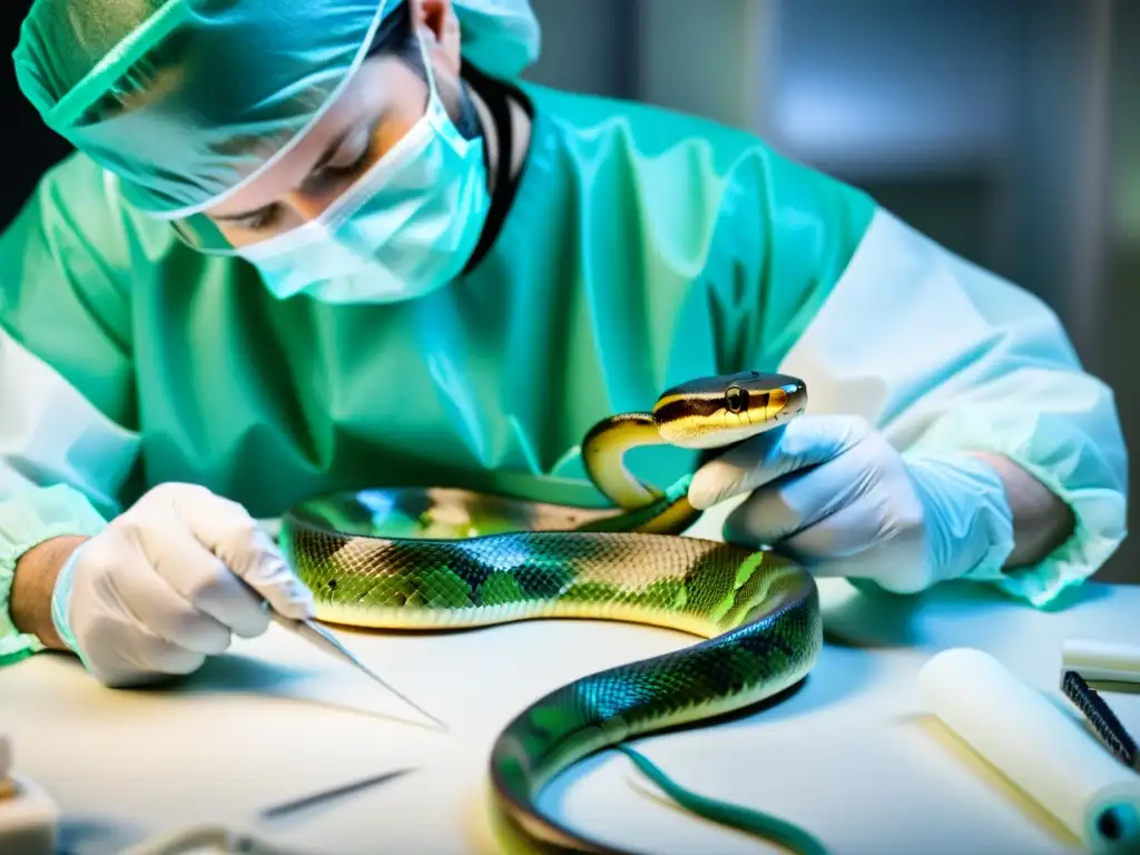 Veterinario realiza procedimiento quirúrgico en serpiente para extraer obstrucción gastrointestinal