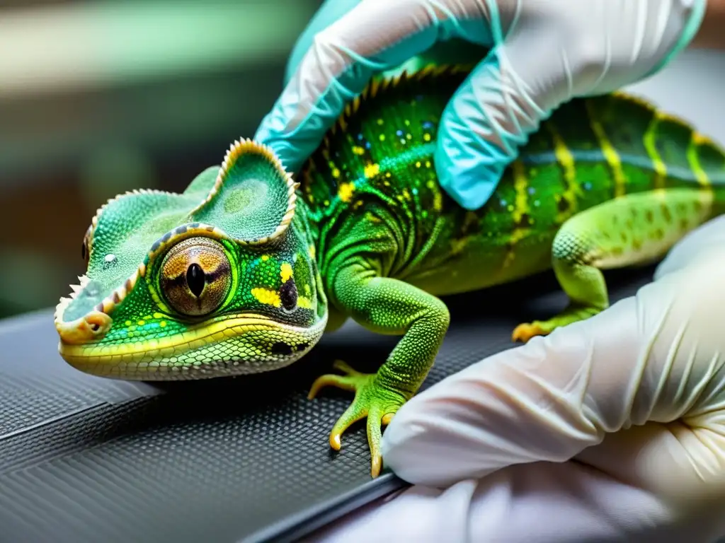 Un veterinario implanta una prótesis en reptil, destacando la precisión y tecnología en la implantación de prótesis en reptiles