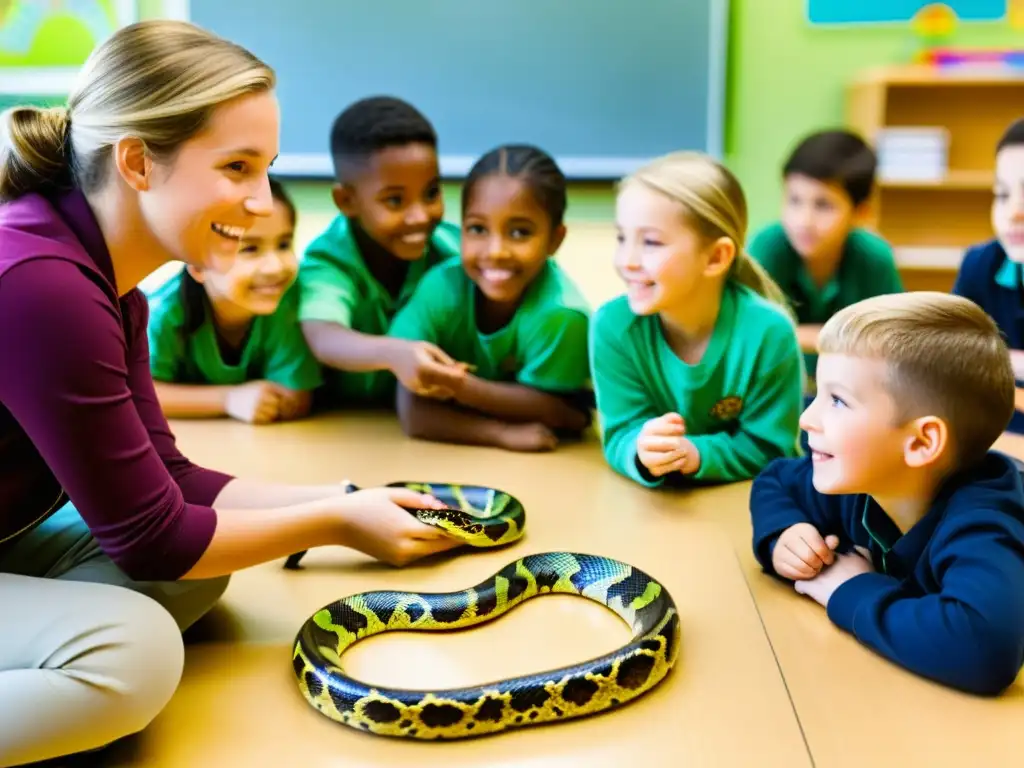 Vibrante clase de educación ambiental para niños con reptiles