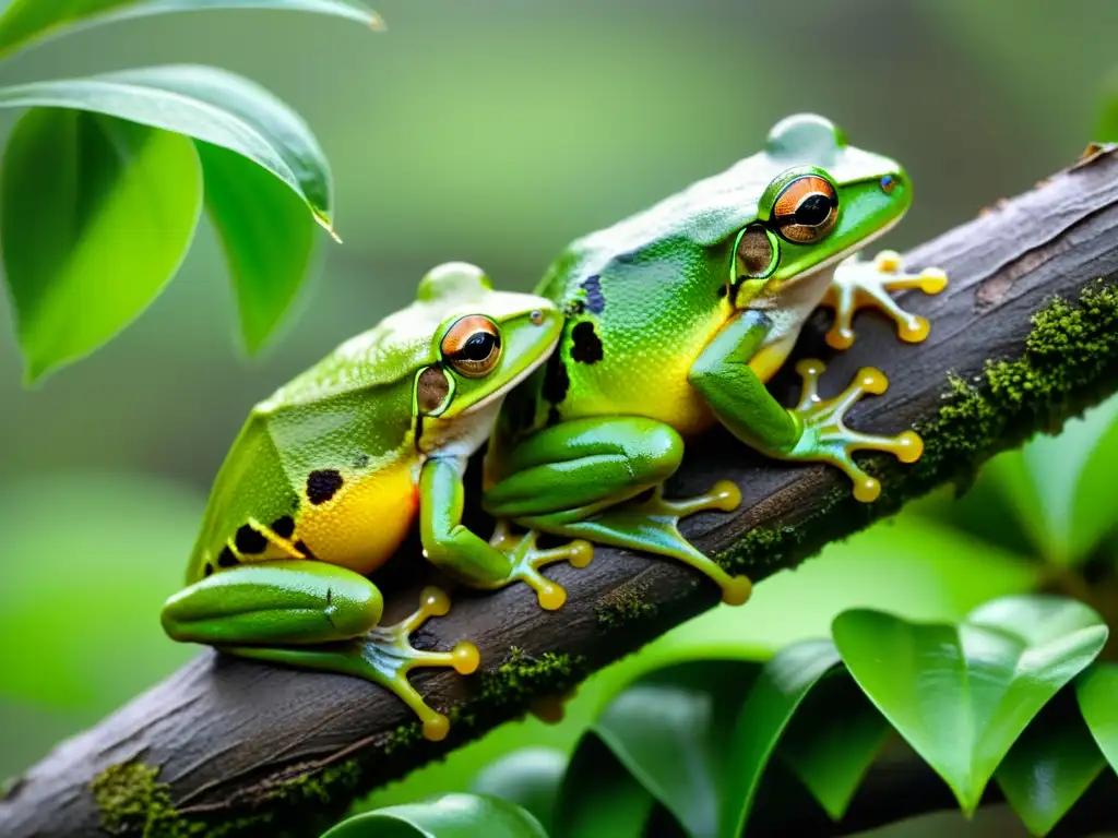 Vibrante escena de ranas verdes cantando en un pantano místico, creando una atmósfera cautivadora