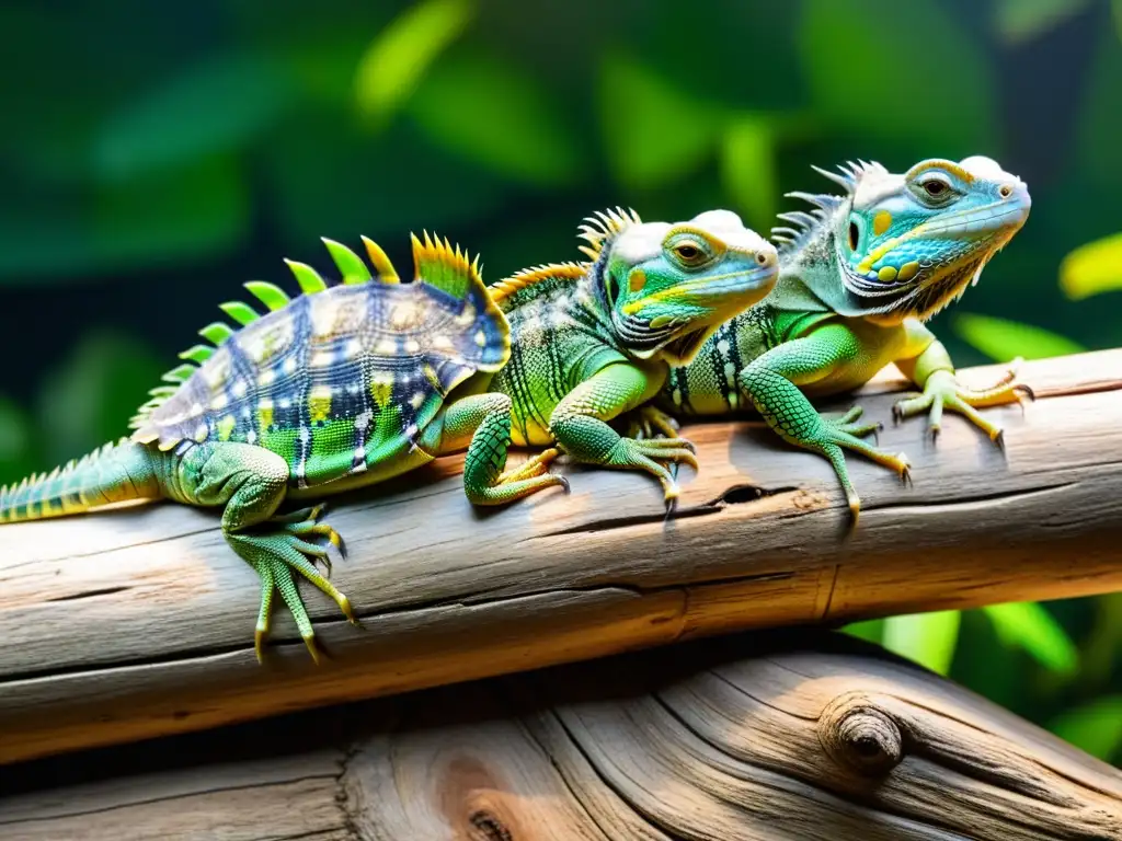 Vibrante escena de reptiles sociales disfrutando del enriquecimiento ambiental en un recinto cuidadosamente diseñado