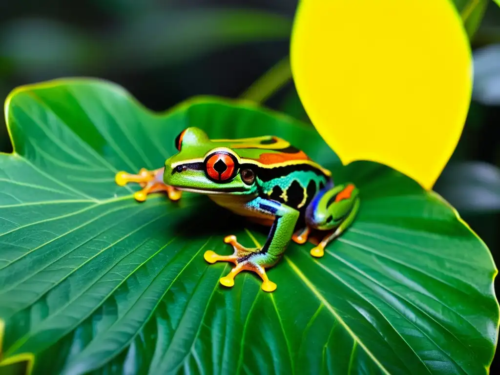 Vibrante rana de ojos rojos en exuberante selva: un retrato de vida y biodiversidad