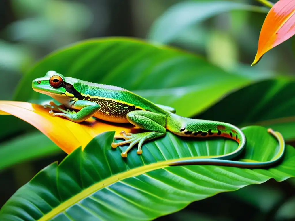 Vibrante selva con diversidad de reptiles y anfibios, influencia de la naturaleza