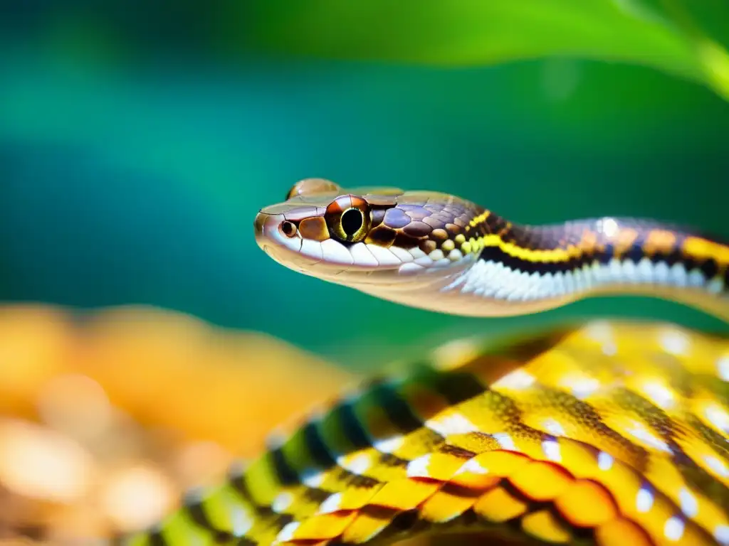 Vibrante serpiente de agua dulce en movimiento, resaltando la belleza y la conservación del ecosistema acuático