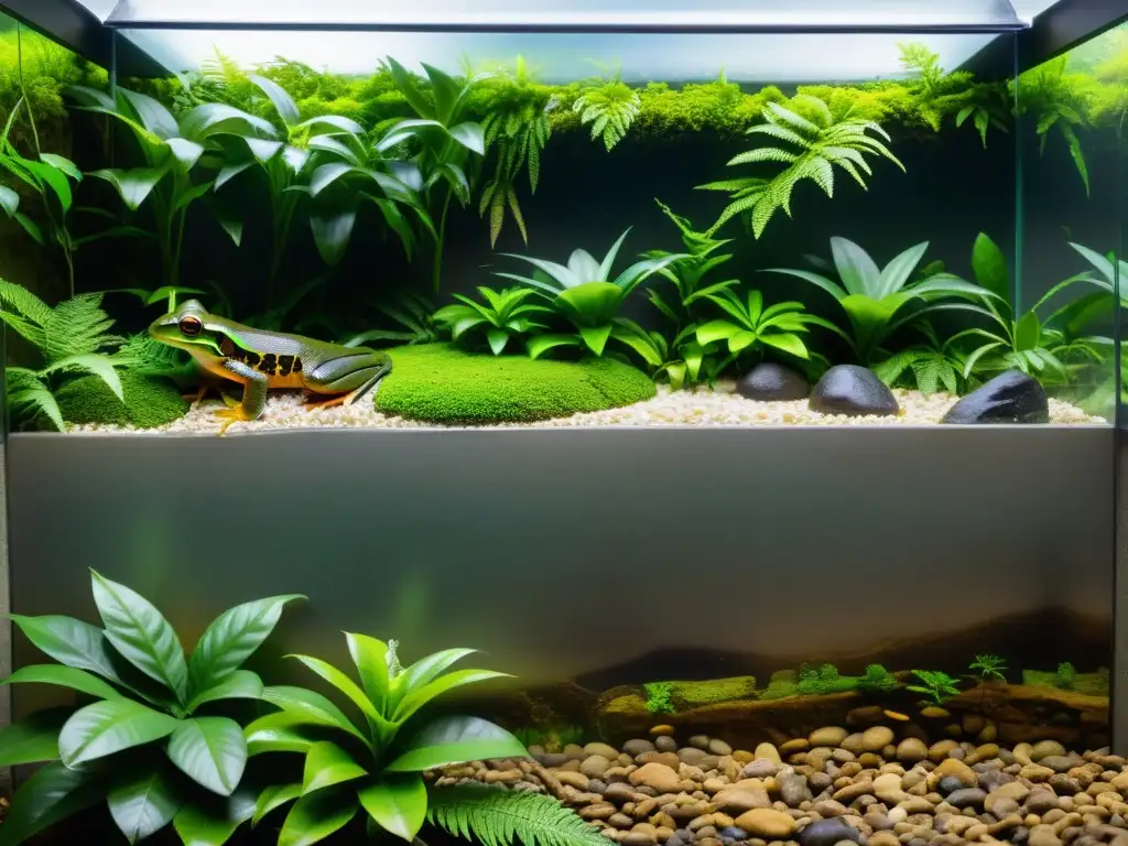 Vibrante hábitat tropical para reptiles, con instalaciones acuáticas para enriquecimiento