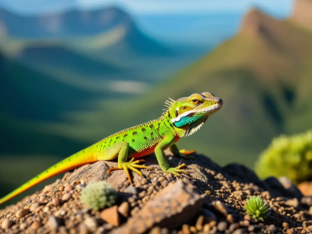 Vistosa imagen de un lagarto en su hábitat natural, exhibiendo comportamiento territorial con su colorida dewlap extendida