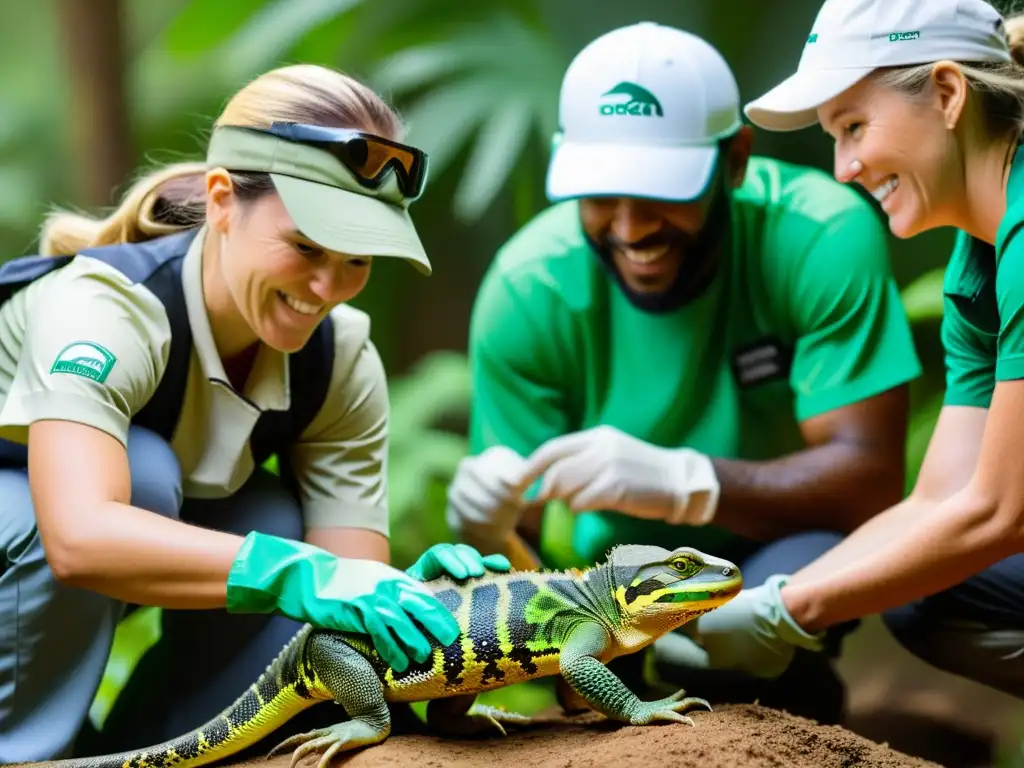 Voluntariado conservación reptiles multidisciplinario liberando reptil rehabilitado en su hábitat natural