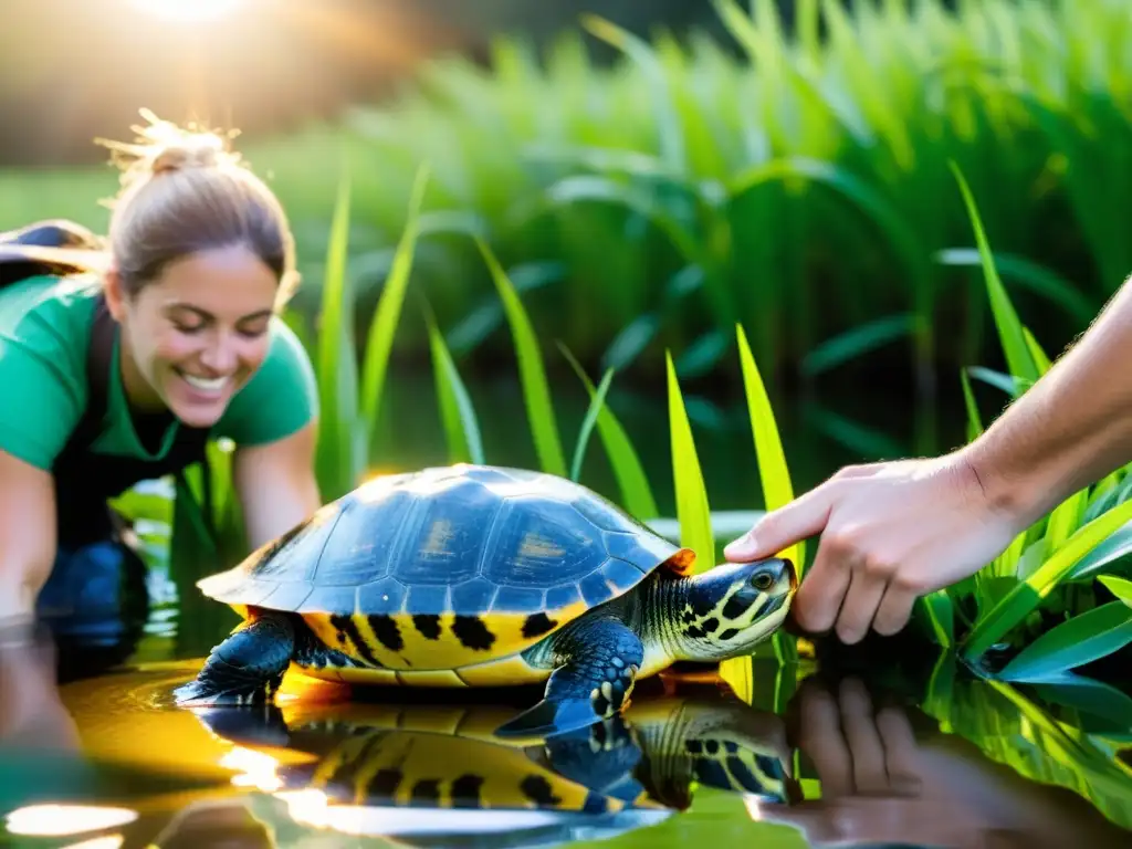 Voluntarios liberan tortugas rescatadas en un hábitat natural exuberante